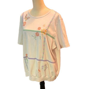 VTG Alfred Dunner Womens Top with Embroidered Floral Design size 2X